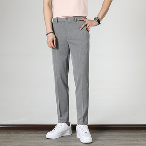 潮流色织布免烫韩版休闲西裤修身翻边长裤男裤子气质百搭