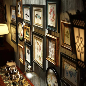 实木简古照片墙组合相厅餐厅玄关挂画北欧复约创意相框美式客框墙