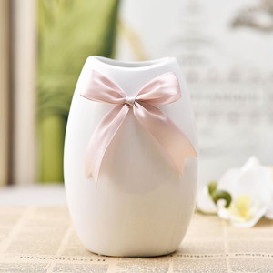 欧式时尚简约陶瓷花瓶白色 家居客厅干花瓶装饰瓷器摆件现代花器