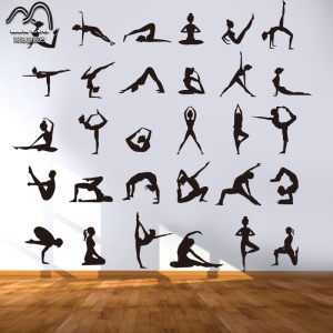 1套30个瑜伽体式形态动作墙贴纸 瑜伽图案健身房装饰背景墙玻璃贴