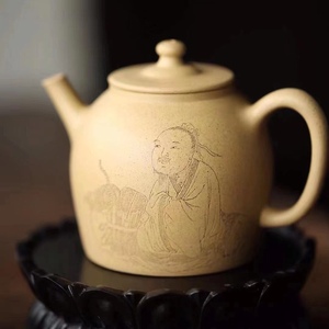 张重庆紫砂 张重庆作品 本山绿泥 静观壶 张重庆刻绘作品