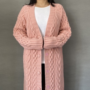 臻缪斯纯羊绒纯手工棒针编织加厚毛衣冬季保暖长款毛衣开衫毛衣