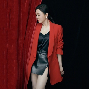 时尚百搭西装上衣明星秦岚同款红色休闲小西装外套女气质2022年新