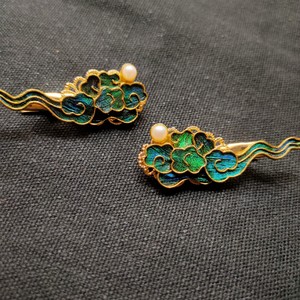 玺簪阁仿点翠发夹孔雀毛古风汉服鹅毛祥云发夹明清日常小清新