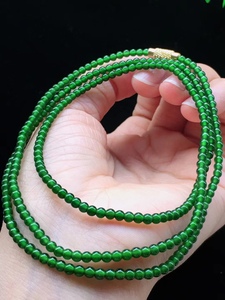 天然翡翠高冰种帝王绿a货项链老坑玻璃种阳绿辣绿a小米珠多圈手链