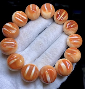 带血槽万宝螺手串藏式三通散珠血珠红贝壳高端手链佛珠念珠珍藏品