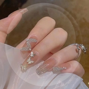 穿戴甲辣妹美甲全贴片ins风甲片式高级感成品中长款冰透色假指甲