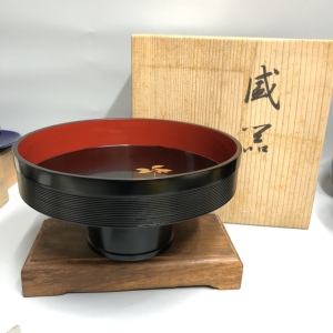 日本回流人间国宝平安象彦制实木漆器高足盘日式干果零食盘装饰盘