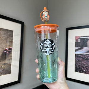 现货2021星巴克杯子夏季野营小熊双层玻璃吸管水杯冷水杯591ml