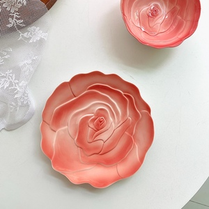 偏爱玫瑰花 珐琅彩陶瓷玫瑰花盘 碗 汤盘