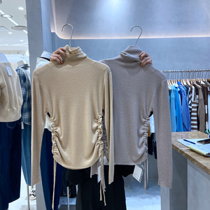 杜町韩版设计感侧面抽绳高领打底针织女秋冬纯色内搭修身显瘦上衣