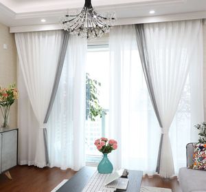 窗帘成品简约现代遮光卧室客厅阳台网红风格灰白色拼接窗纱窗帘布