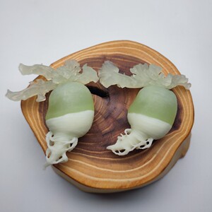 精品收藏岫玉萝卜一对摆件天然玉石雕刻摞财玉器玉雕艺术国石岫玉