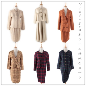 vintage古着孤品中古尖货日本制羊毛呢精致洋装连衣裙套装3