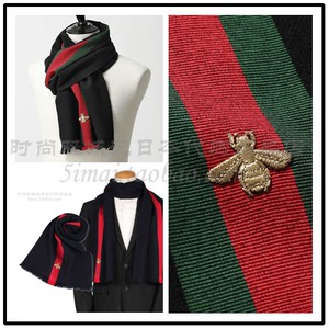 gucci古奇古驰秋冬新款男女小蜜蜂刺绣羊毛羊绒保暖围巾475513