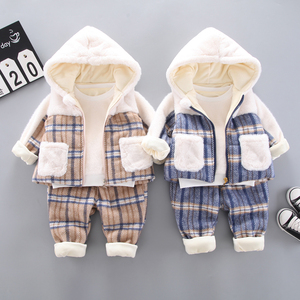 儿童冬装套装2022新款韩版洋气潮男童保暖卫衣小童加绒加厚三件套