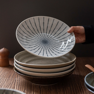 日本进口美浓烧深盘日式侘寂风复古陶瓷盘子家用菜盘汤盘意面盘