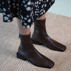 00zsj6950283淘宝米白色春秋款中跟平底靴子中筒马丁靴针织女鞋子