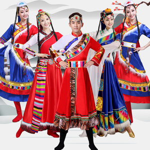 新款藏族舞蹈演出服卓玛男女成人水袖演出服装蒙古少数民族表演服
