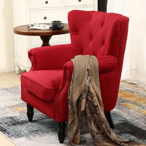 美式乡村红色布艺单人沙发欧式老虎椅客厅酒店卧室会所咖啡厅餐椅