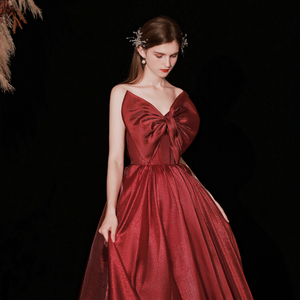 敬酒服新娘结婚2022春季款宴会气质订婚小礼服红色长裙显瘦公主风