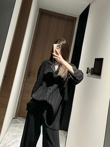 韩版简约高级感黑色冰丝睡衣套装女款夏天2024新款家居服两件套装