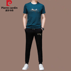 皮尔卡丹休闲套装男夏季冰丝短袖薄款时尚潮流帅气运动搭配两件套