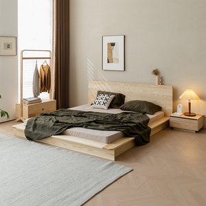 北欧实木床榻榻米床现代简约1.8米1.5米原木日式白蜡木双人地台床