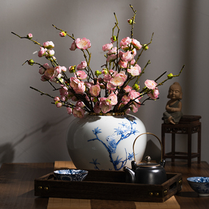 高端中式仿真腊梅花假花艺盆栽绢花假花束摆件室内客厅装饰品摆设