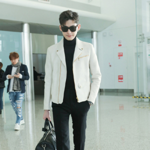 张翰明星同款男士休闲pu皮衣外套韩版修身新款春季翻领皮夹克