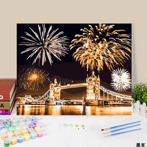 diy数字油画填充手工城市烟火季节减压填色手绘唯美烟火油彩画画