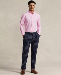 美式经典老钱风 活力粉色 彩绣 尖领男式特大码长袖衬衫 11SH0412