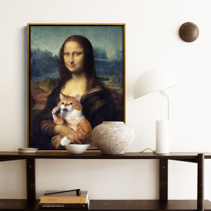 散步去小众恶搞蒙娜丽莎抱橘猫文艺复兴软装饰挂画客餐厅玄关艺术