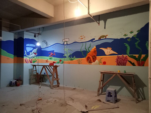 3d海洋世界墙体绘画 墙绘手工墙画 涂鸦墙体彩绘 手绘墙3d壁画