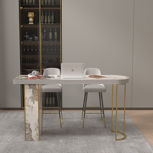 轻奢岩板吧台桌家用高端现代简约开放式客厅隔断马鞍皮小吧台定制