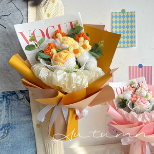 编织向日葵成品花束手工针织毛线棉花干花毕业永生花生日礼物送人