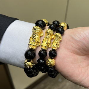 香港周大福招财纳福黄金皮丘手串 吉祥如意999足金貔貅手链男士款