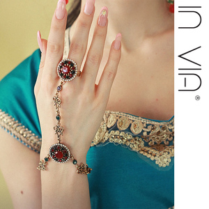 印度首饰女一体连戒指手链镯肚皮舞波西米亚手饰品复古民族风镶嵌