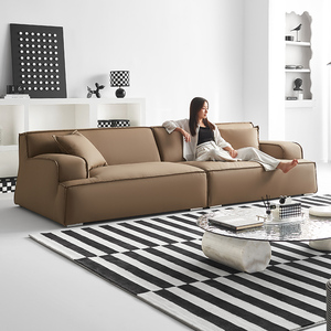 baxter大马士革沙发真皮头层牛皮客厅2024年新款意式极简直排沙发