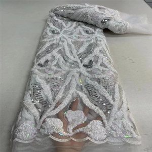 珠管亮片绣网布面料 尼子绣非洲花边婚纱晚礼服蕾丝 african lace