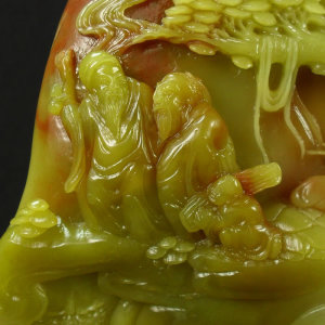 寿山石产地直销 珍稀石种善伯月尾绿 精品月尾绿摆件361 松下雅居