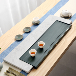 简约轻奢家用大理石茶盘整块天然石头办公茶台乌金石排水茶托茶海