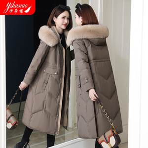 2022新款冬季羽绒服女中长款妈妈装时尚连帽修身加厚外套大狐狸毛