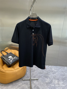 hermes/爱马仕 短袖休闲骏马马头刺绣男士polo衫商务上衣半袖男装
