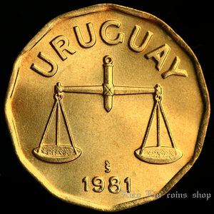 乌拉圭1981年50分硬币 少见年份 全新bu 25mm 外国硬币钱币