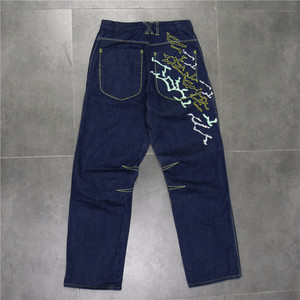 jordan11代aj11牛仔裤乔丹飞人蓝色刺绣直筒束脚宽松长裤