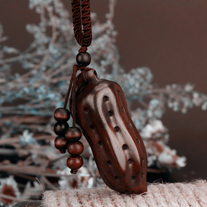 【长生多福】原创棉麻风搭配饰品 桃木花生吊坠 长生果挂件女项链