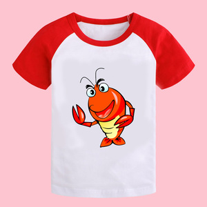 男女儿童动物皮皮虾T恤纯棉学生衣服卡通虾图案半袖小龙虾短袖T恤