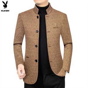 花花公子正品男装秋冬季新款羊毛呢子男士外套品牌高级感羊毛夹克