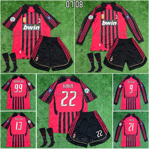 ac米兰球衣0708主场长袖短袖22号卡卡13号内斯塔复古足球服定制男